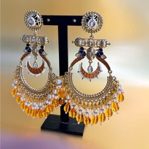 Gold and Orange Chandelier Earrings